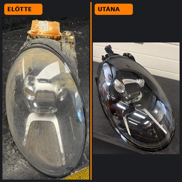 Porsche fényszóró komplett felújítás előtt és után – Fénykovács